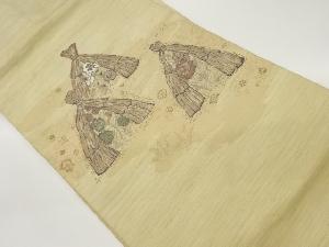 手織り紬草泊まりに草花模様織出し名古屋帯